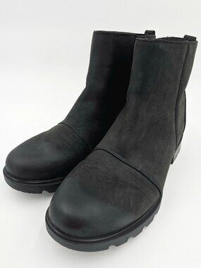 Sorel NL5019-010 Leather Chelsea Side Zip Black Boots Waterproof Womens Size 9.5
